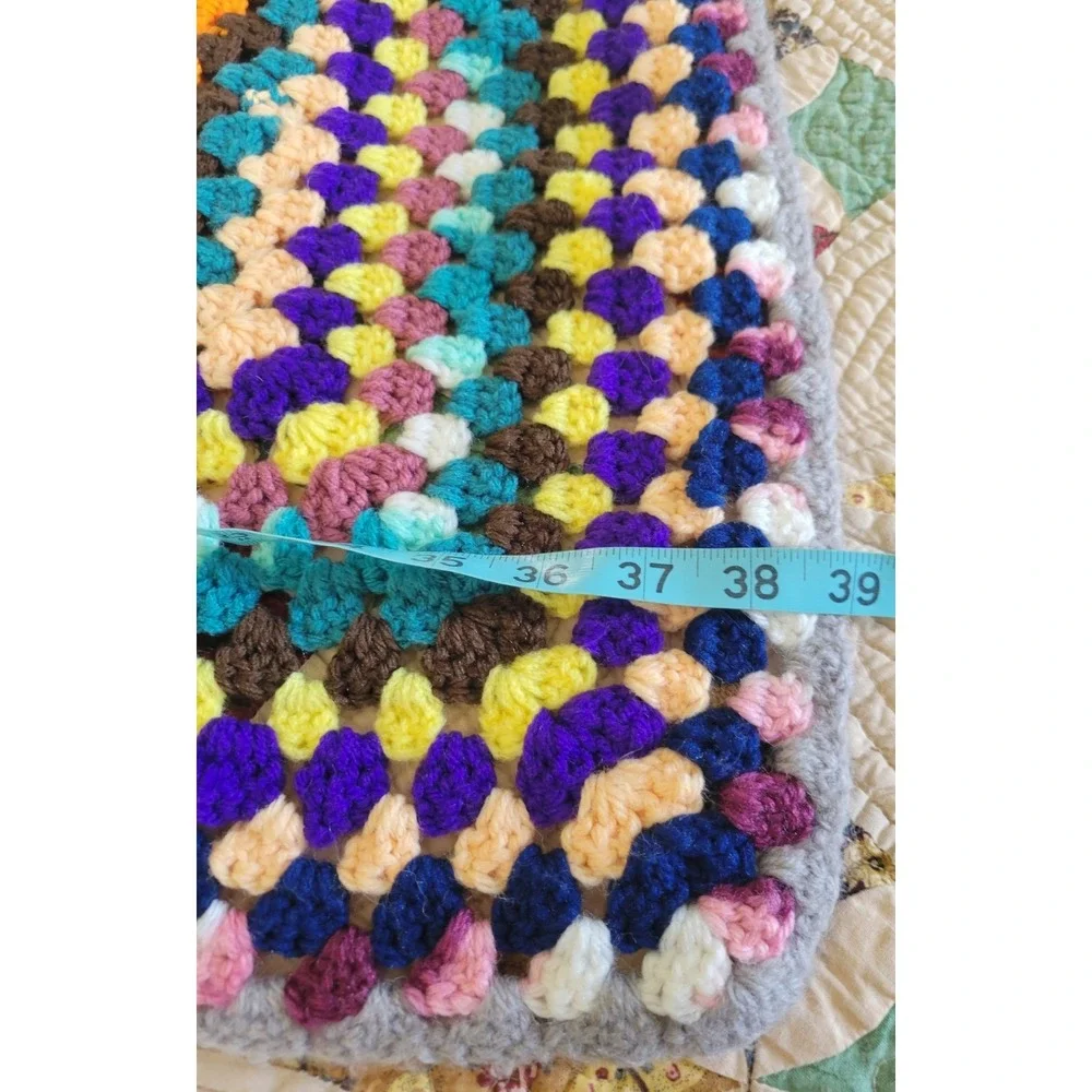 Retro Crochet Granny Square Lap Blanket Multicolor Handmade Afghan 40x40